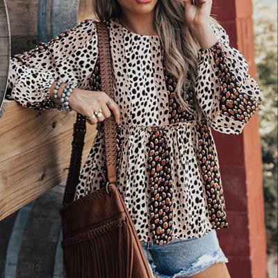 China Free Shipping Other News R121 Autumn and Winter Leopard Print Women's Long T-Shirt Women's Casual Loose Sleeved Top for sale