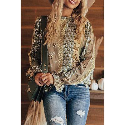 China SD641 Others Snake Pattern Long Sleeve Casual Round Neck Pullover T-Shirt Women Color Matching Printing Tops Free Shipping for sale