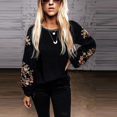 China Other Free Shipping SD627 Plus Size Women's Hoodies Autumn Floral Embroidery Long Sleeves Casual Pullover Tops for sale