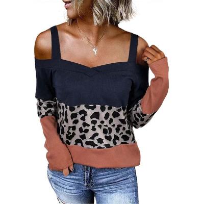 China Other Sling Free Shipping SD628 Top Women One Collar Sleeve Spring Leopard Print T-shirt Long New for sale