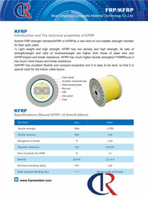 Cina membro centrale di 0.4mm Aramid FRP KFRP nessuna rottura Strength≥1700Mpa di tensione della crepa dell'ufficio in vendita