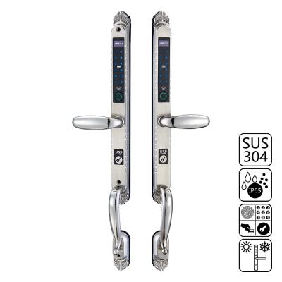 China 304 Stainless Steel Double Side View Small Exterior Narrow Mortise Lock Sliding Aluminum Glass Door Fingerprint Lock for sale