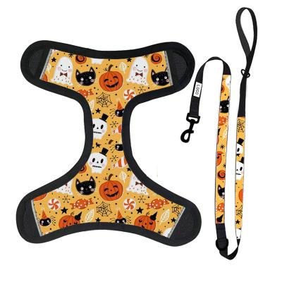 China 2021 Custom Themed Halloween Dog Harness Set Soft Padded Dog Harness Chest Back With Rope for sale