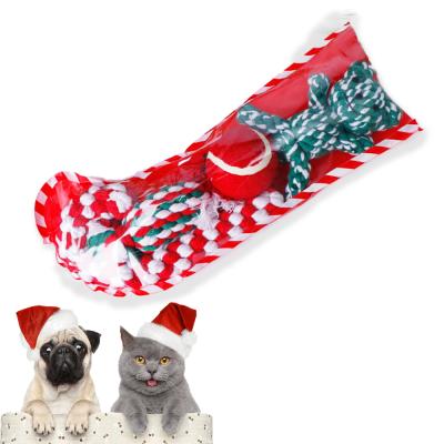 China Christmas 2021 Viable Cane Braied Cotton Rope Pet Toy Set Gift for Dogs for sale