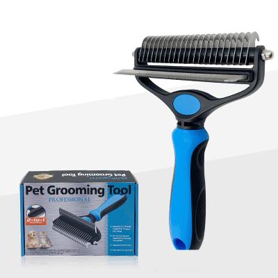 China Viable Pet 2 in 1 Deshedding Undercoat Rake Heads Dual Dematting Comb for Dog Cat Brush for sale