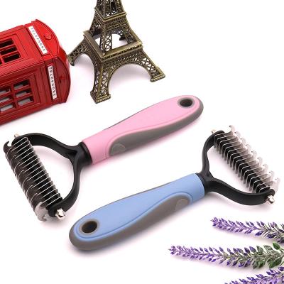 China Dog Dematting Dematting Comb Double Sided Pet Viable Hair Knot Open Grooming Brush for sale