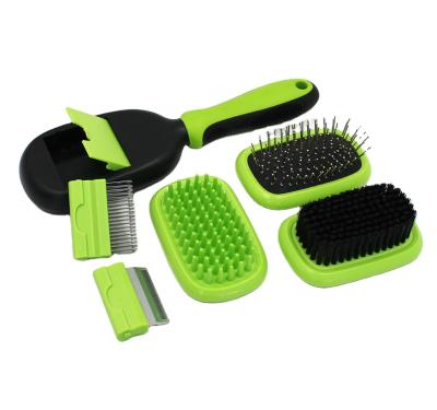 China Viable Professional 5 In 1 Pet Grooming Kit Cat Dog Hair Remover Comb Bath Brush for sale