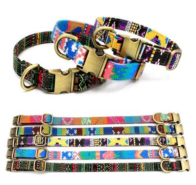 China Quick Release Canvas Bohemian Dog Collar Logo Pet Collars Multi Color Customized for sale