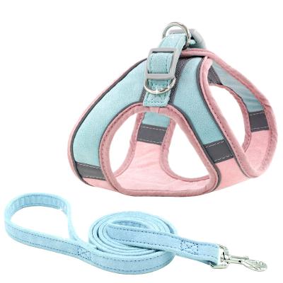 China Reflective Suede Reflective No Pulling Dog Harness Cat Dog Harness Leash Set Breathable for sale