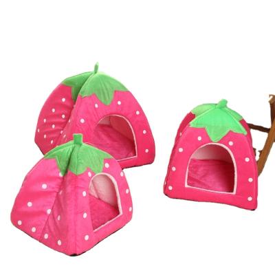 China Sustainable Cute Strawberry Fruit Design Kitten Dog Bed Short Plush Convertible Pet Bed for sale