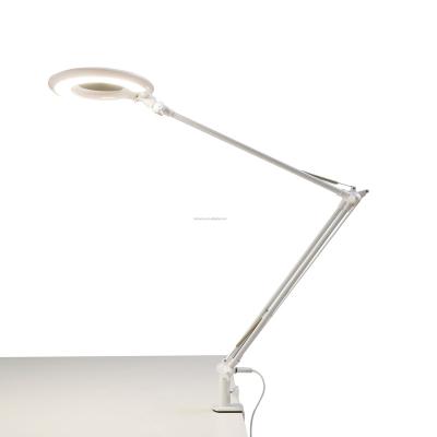 China Single Arm Classic Aluminum Magnifying Glass Swing Table Lamp Flexible Reading Light for sale