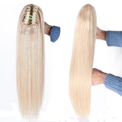 China Blonde Hair Ponytail Extension 100% Real Wave Silky Straight Russian Hair Long Blonde Hair Ponytail Extension For White Women for sale