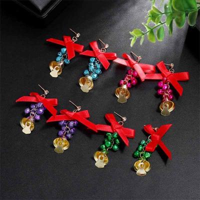 China TRENDY Personality Christmas Bow Bell Ladies Stud Earrings Jewelry for sale