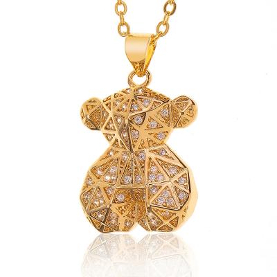 China FASHIONABLE Wholesale 18k Real Cubic Zirconia Copper Gold Plated Bear Necklace Jewelry For Women for sale