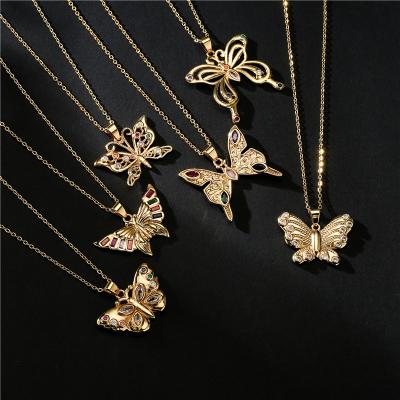 China FASHIONABLE Zircon Butterfly Charm Personality Pendant Gold Plated Stainless Steel Necklace for sale