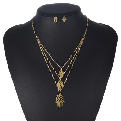 China FASHIONABLE Trendy Multilayer 18k Gold Plated Three Layers Chain Stainless Steel Palm Necklace Sets for sale