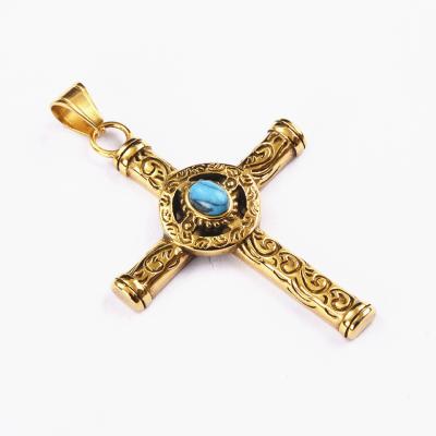 China Fashionable Personality Blue Turkish Cross Stainless Steel Pendant Necklace for sale