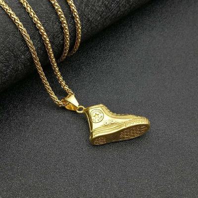 China Hiphop Stainless Steel 18k Gold Plated Hip Hop Shoes Charm Pendant Necklace for sale