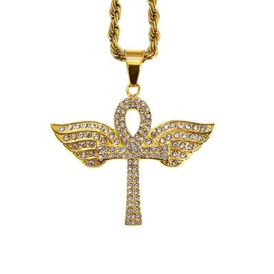 China Hip Hop Wings Anka Ancient Egyptian Stainless Steel 18k Gold Plated Cross Hip Hop Diamond Pendant for sale