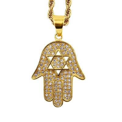 China Hiphop Fatima Satellite Big Palm Jewelry 18k Gold Plated Hamsa Hand Pendant Necklace for sale