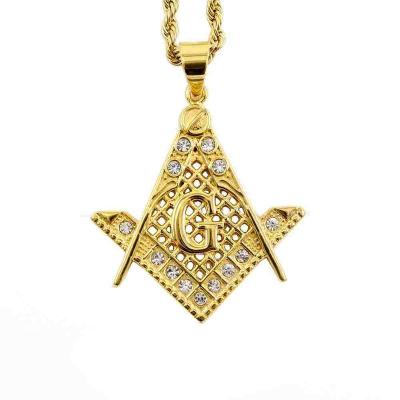 China Bling Hiphop Stainless Steel Freemason 18k Gold Plated Hip Hop Pendant Necklace For Men for sale