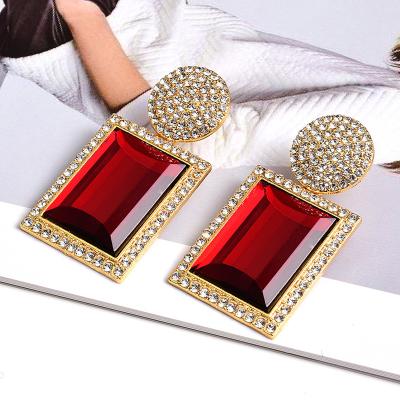 China TRENDY Trendy Big Glass With Zircon Drop Earrings For Women for sale