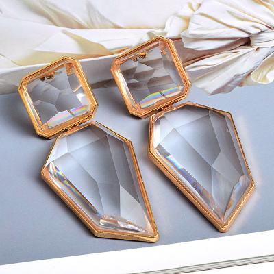 China 2021 big HUGGI geometric resin trend fashion drop earrings for sale