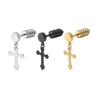 China TRENDY Titanium Steel 18k Gold Plated Personalized Screw Back Cross Earrings for sale