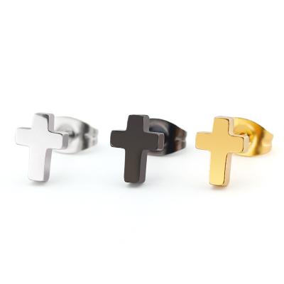 China TRENDY Stainless Steel Gold Filled Mens Cross Studs Earrings for sale