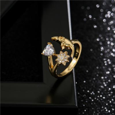 China Amazon FASHION Hot Selling 18k Gold Plated Moon Star Love Zircon Ring For Women for sale