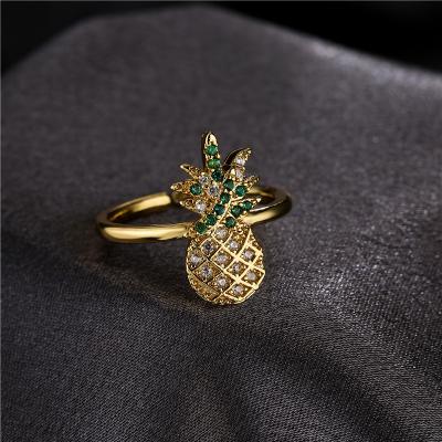 China TRENDY Fashion 18k Gold Plated Zircon Fruit Pineapple Women Copper Adjustable Rings for sale