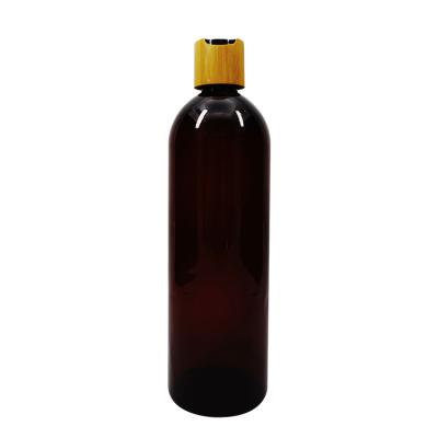 China Leak Proof 1oz 2oz 8oz 10oz Amber Plastic Bottle With Bamboo Disc Top Cap for sale