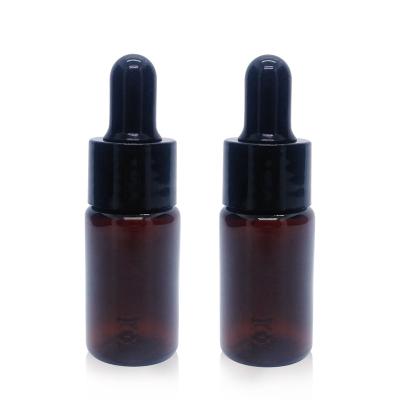 China Personal Care In Stock 10ml Amber Essential Oil Plastic Bottle With Black Dropper for sale