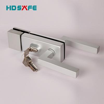 China Minimalist Aluminum Lock Handle Black Door Lock With Keys 8-12mm Office Frameless Swing Glass Locks for sale