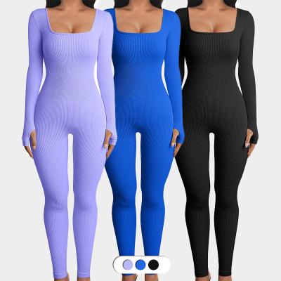 China QUICK DRY plus size jumpsuits playsuits bodysuits for women 2022 elegant custom logo seamless long sleeve one pcs sets for sale