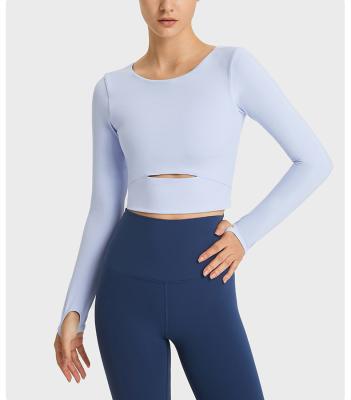 China Breathable Activewear manufacturer long sleeve crop top workout Exercise Yoga shirt Thumb Hole Athletic Gym Padded Active Top for sale