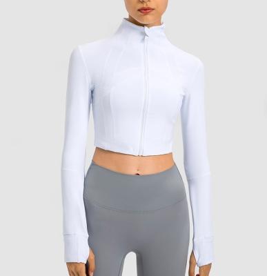 China Breathable DS115 sports jacket women outdoor crop top long sleeve zip up yoga workout jacket with thumb holes for sale