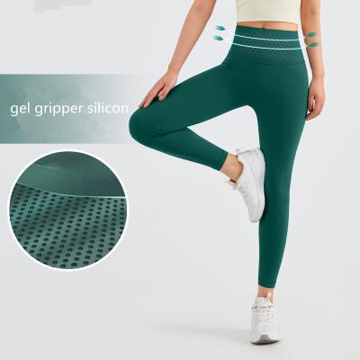 China Breathable Tummy control gel silicon gripper technical bulk ladies V shape latex sports fitness yoga leggings for sale