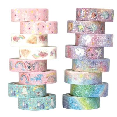 China Wholesale Waterproof Decorative Adhesive Tape Unicorn Glitter Washi Tape For Christmas Decoration for sale