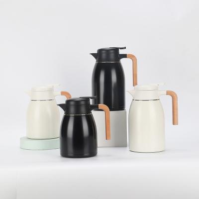 China Viable Hot Sales High Quality Vacuum Flask Vacuum Jug Vacuum Flask Thermos Double Wall Stainless Steel Coffee Pot With Wooden Handle for sale