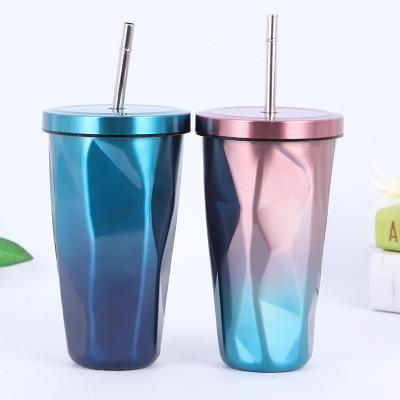 China Sustainable Stainless Steel Tumbler With Straw - Wim Hot And Cold Double Wall Drinking Mugs Coffee Mugs Diamond 16oz Irregular With Lid for sale