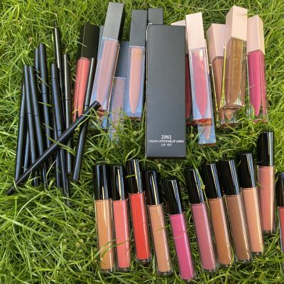 China Wholesale Matte Pigment Waterproof Sunscreen Liquid Lipstick and Lip Liner Kit Makeup OEM Lipstick Set for sale