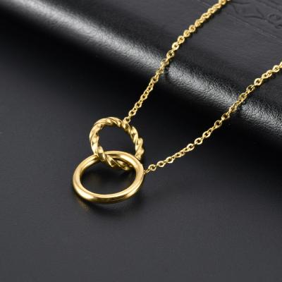 China CLASSIC 18k Gold Plated Double Circle Necklace Stainless Steel Pendant Locking Necklace For Women for sale