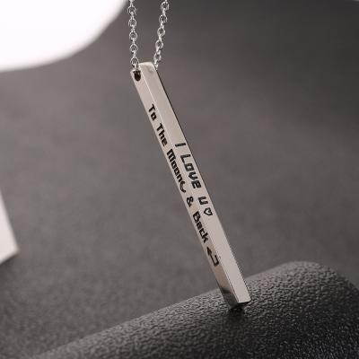 China CLASSIC Personalized Engraved Vertical Bar Necklace Engraved I Love Cuboid Necklace For Couples for sale