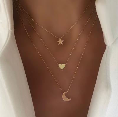 China CLASSIC Hot Selling Layered Star Moon Heart Necklace Multi Pendant Gold Plated Necklace For Women Gift Jewelry for sale