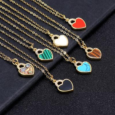 China Best Selling CLASSIC Gold Plated CZ Zirconia Heart Necklace Color Drop Oil Heart Pendant Necklace For Women for sale