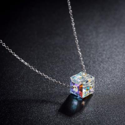 China Simplicity Titanium Steel Sugar Cube Rhinestone Necklace Clavicle Chain Aurora Crystal Pendant Necklace Star Shape Korean Style CLASSIC for sale