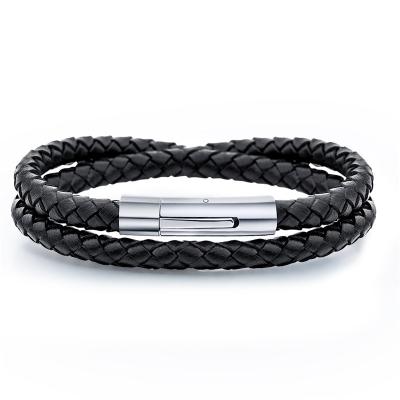 China Vintage Fashion Accessories Leather Braided Bracelet Titanium Steel Snap Bracelet Men's Bracelet for sale