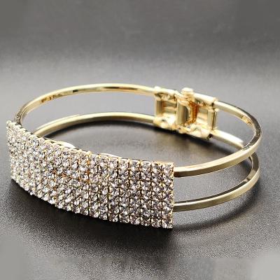 China Vintage Customized Multilayer Korean Exquisite Square Open Geometric Rhinestone Tennis Bracelet For Women for sale