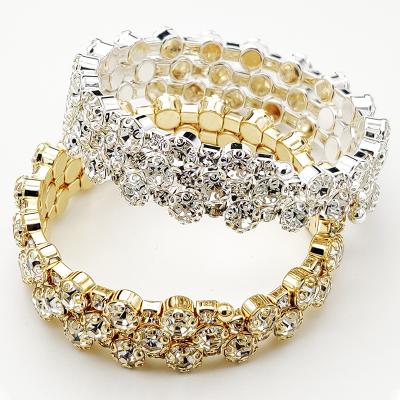 China Vintage Rhinestone Luxury Baroque Full Brilliant Bangle Wide Elastic Bracelet For Women for sale